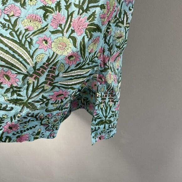 BEACON & BUNKER Shift Dress Women Medium Green Pink Floral Cotton Tassels - Picture 4 of 8